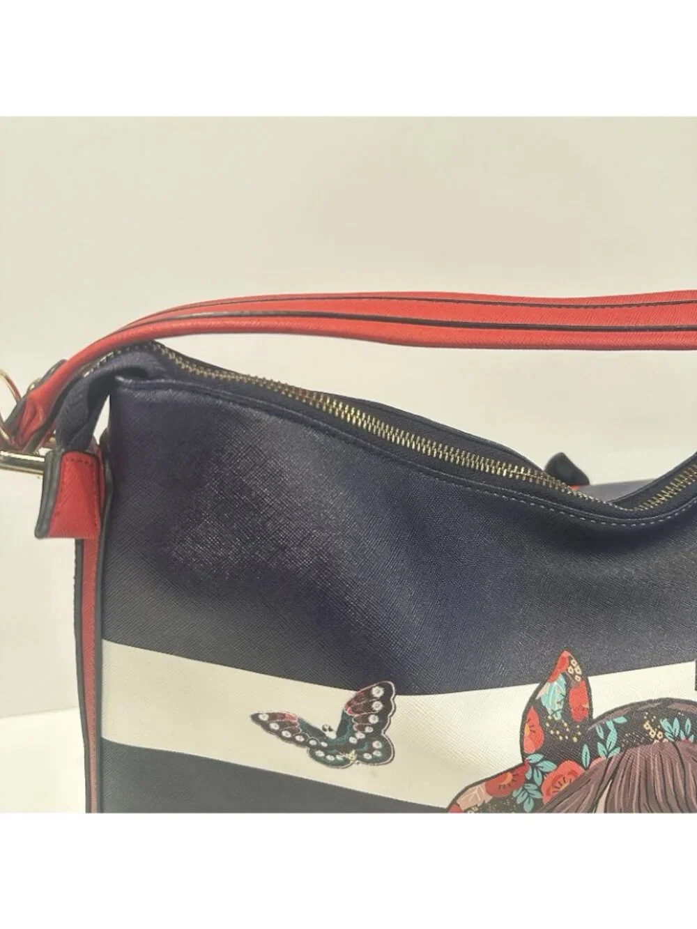 Nicole Lee Judith Loves Flower Hobo Bag Red White Blue Butterfly Floral Tote